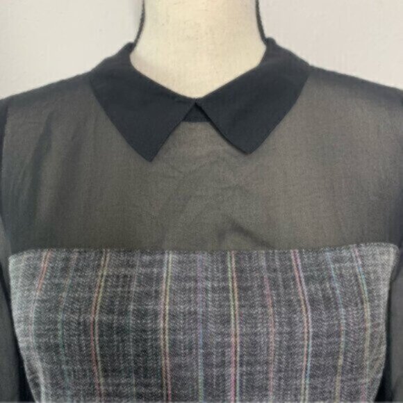 NWT BCBGeneration Black Sheer Sleeve Twill Plaid Pattern Dress - Picture 12 of 15